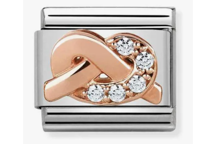 Rose Gold Promise Knot with White Stones Link