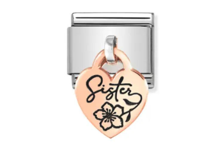Rose Gold Sister Heart Pendant Link