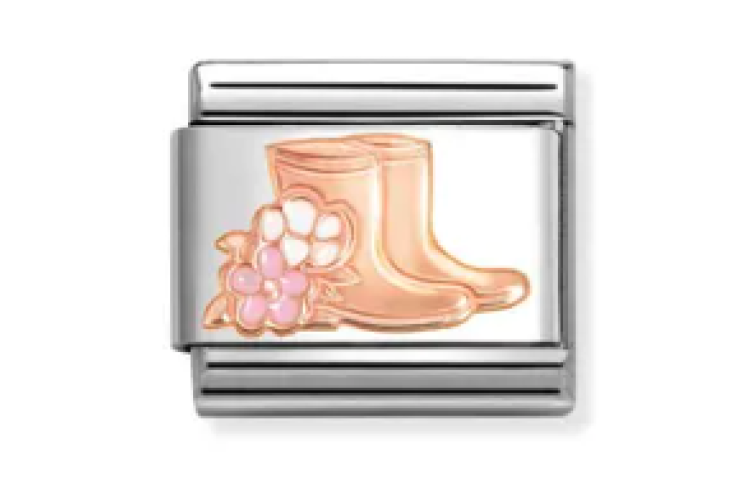Rose Gold Wellington Boots with Flowers Link