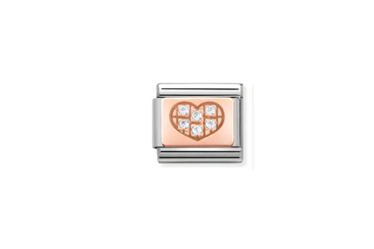 Rose Gold White Cubic Zirconia Heart Link