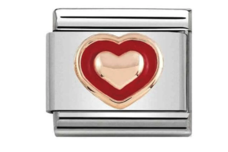 Rose Gold with Red Raised Heart Link