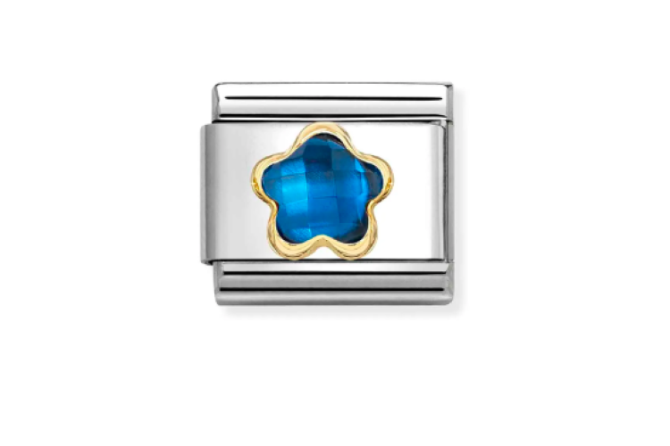 royal blue flower shaped stone with gold outline
