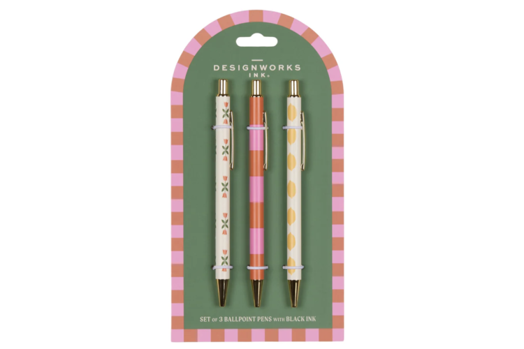 Set of 3 Pens - Flower, Stripe, Lemon