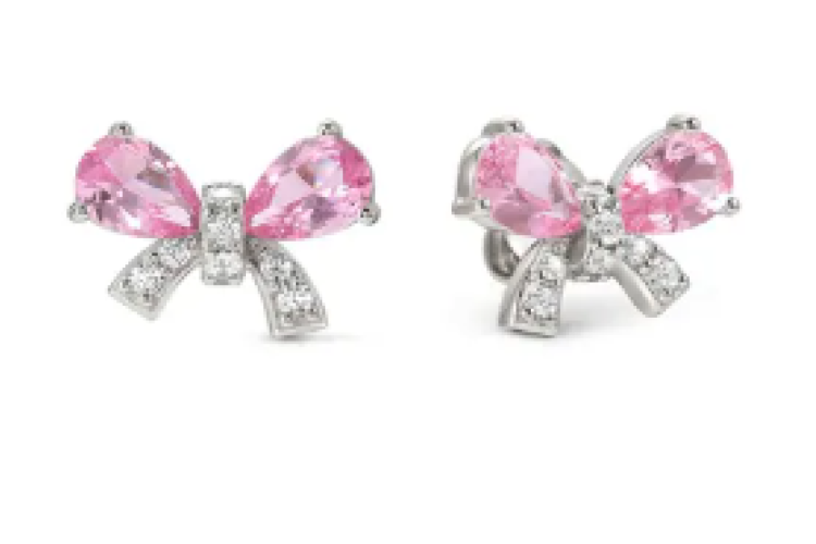 Shine Me Up Bow Earrings Silver and Pink