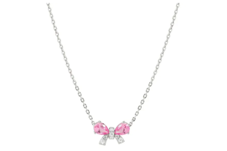 Shine Me Up Bow Necklace Silver and Pink
