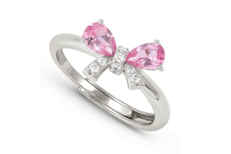 Shine Me Up Bow Ring Silver and Pink
