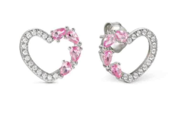 Shine Me Up Heart Earrings Silver and Pink