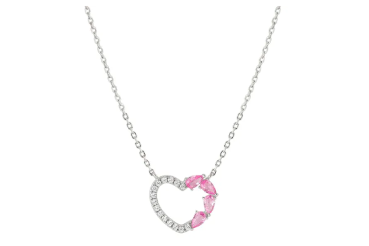 Shine Me Up Heart Necklace Silver and Pink