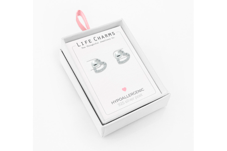Silver 2 Hearts Stud Earrings 