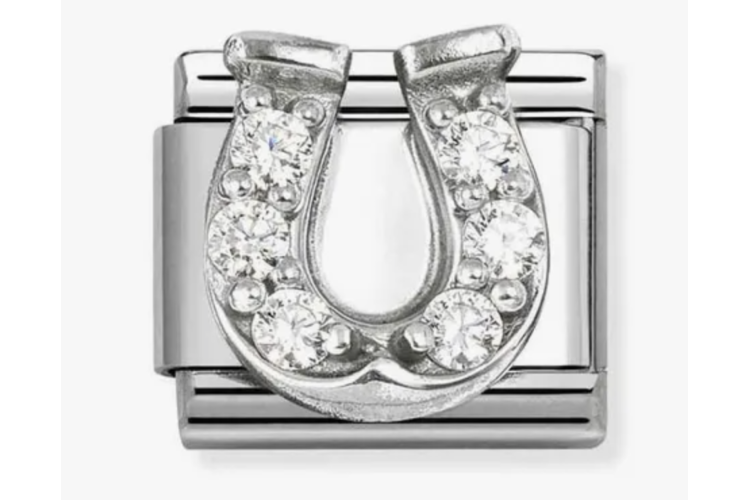 Silver 3D Horseshoe with Stones Link