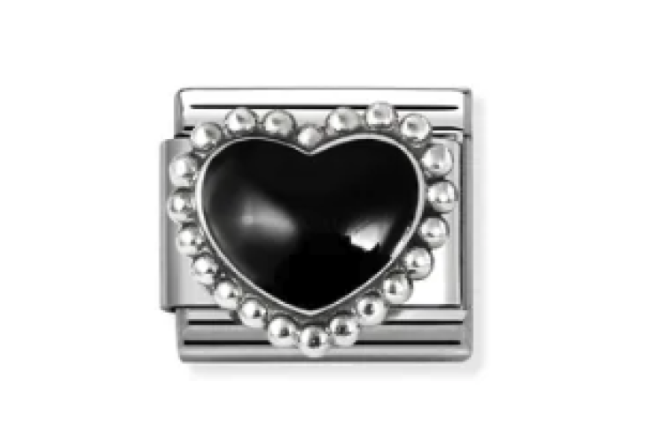 Silver and Black Raised Heart with Border Link