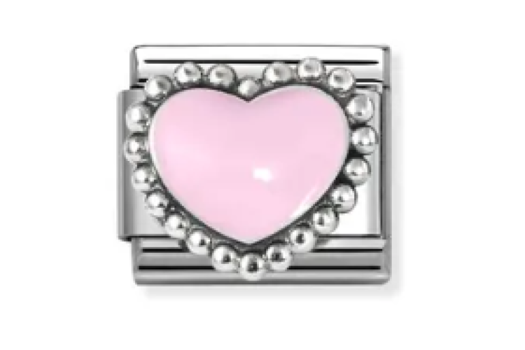 Silver and Light Pink Raised Heart with Border Link