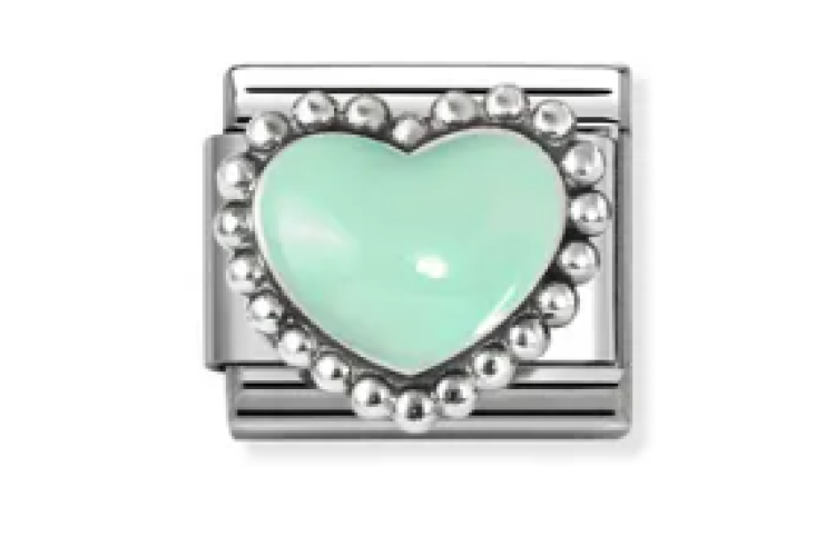 Silver and Mint Green Raised Heart with Border Link