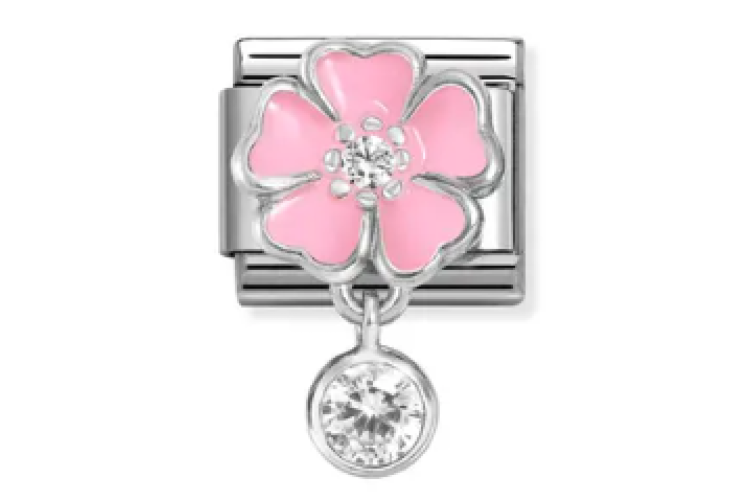 Silver and Pink Flower with Pendant Link