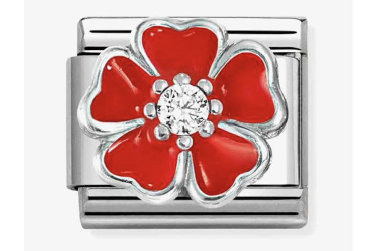 Silver and Red Raised Flower with Stone Link