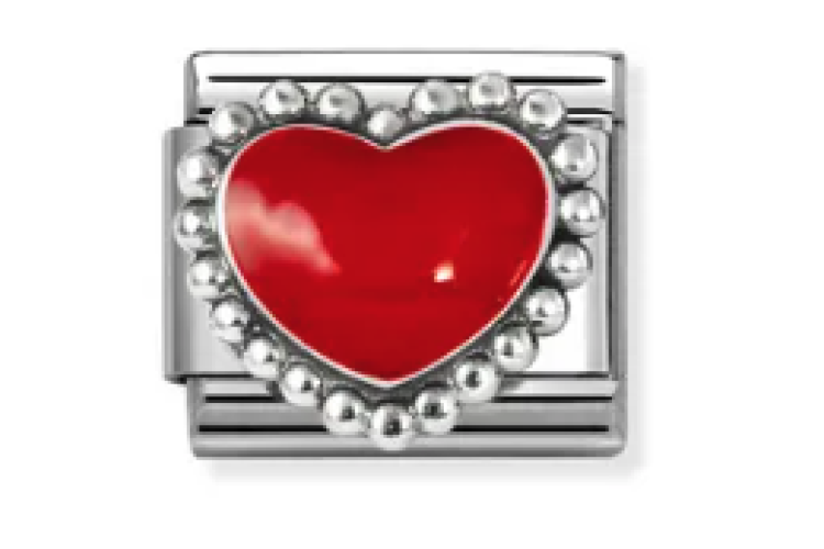 Silver and Red Raised Heart with Border Link