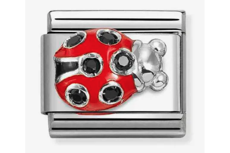 Silver and Red Raised Ladybird with Black Stones Link