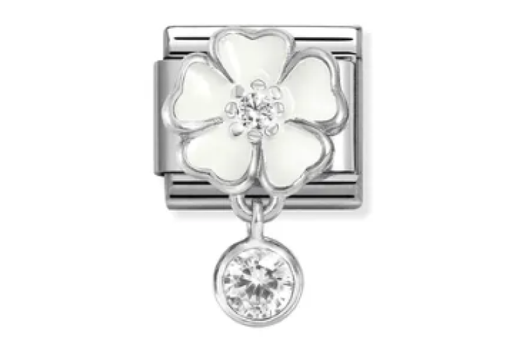 Silver and White Flower with Pendant Link