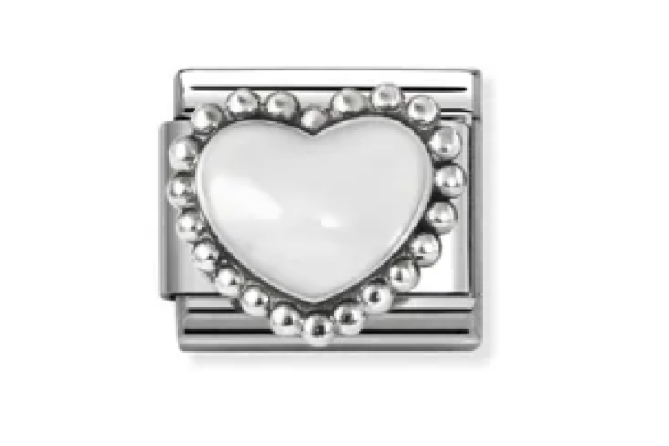 Silver and White Raised Heart with Border Link