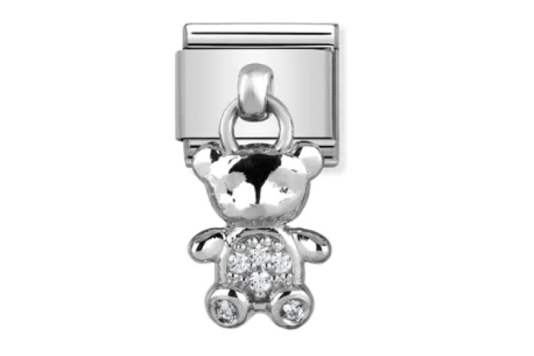 Silver Teddy Bear with Stones Pendant Link