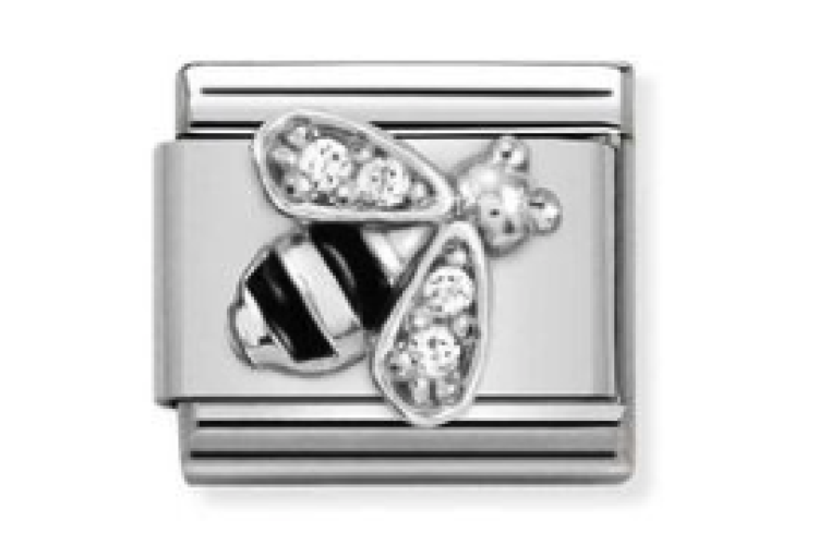 Silver Bee with Stones Link