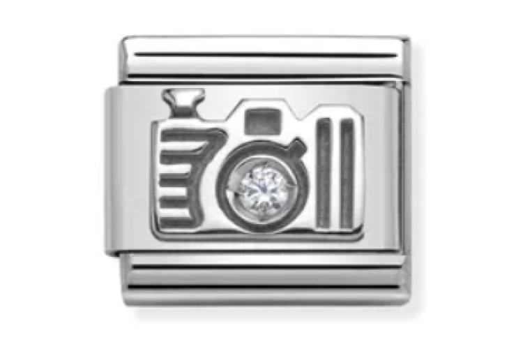 Silver Camera with Stone Link
