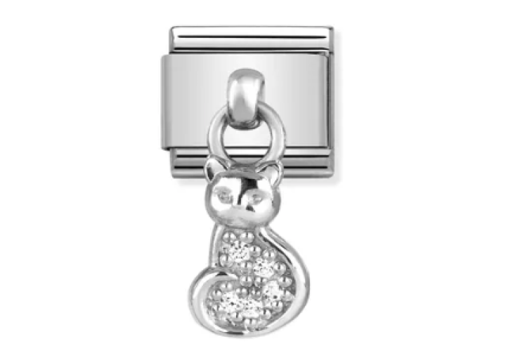 Silver Cat with Stones Pendant Link