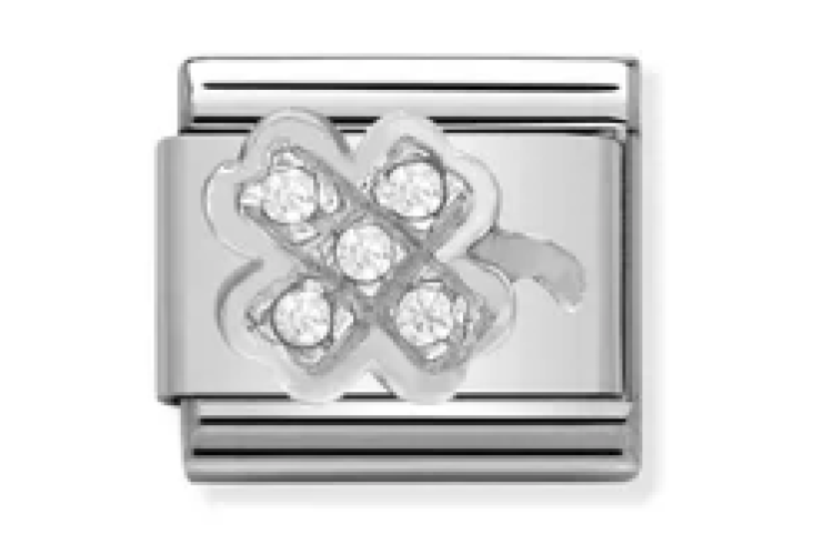 Silver Clover with Stones Link