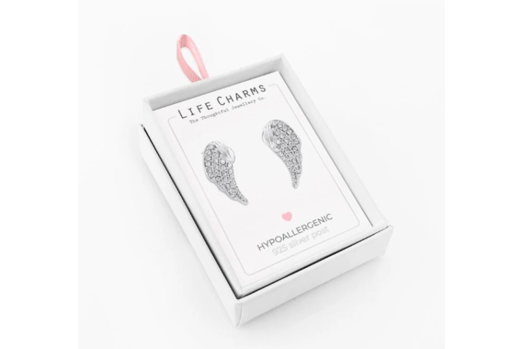 Silver Crystal Angel Wing Stud Earrings
