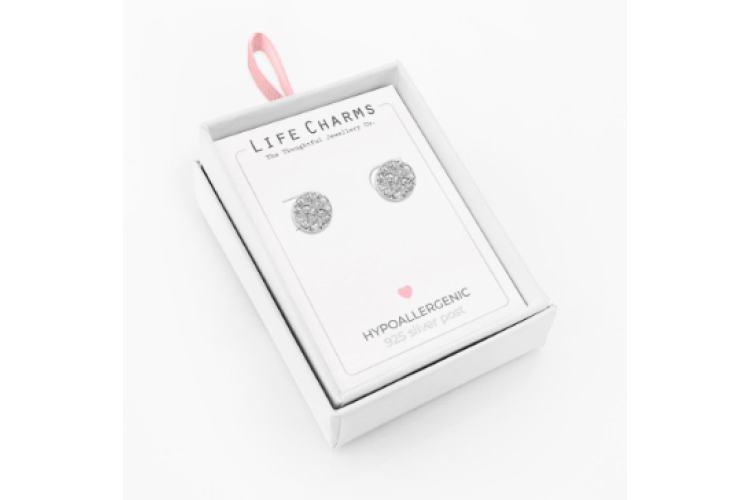 Silver Crystal Disc Stud Earrings