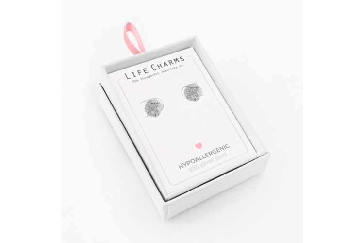 Silver Crystal Disco Ball Stud Earrings