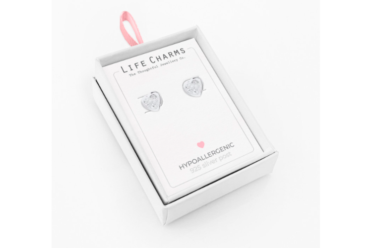 Silver Crystal Heart Stud Earrings