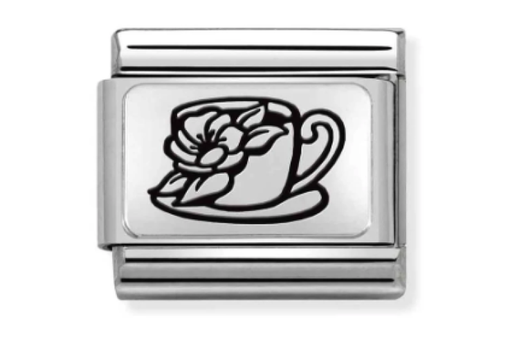 Silver Cup of Tea with Flowers Link