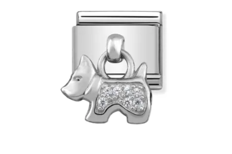 Silver Dog with Stones Pendant Link