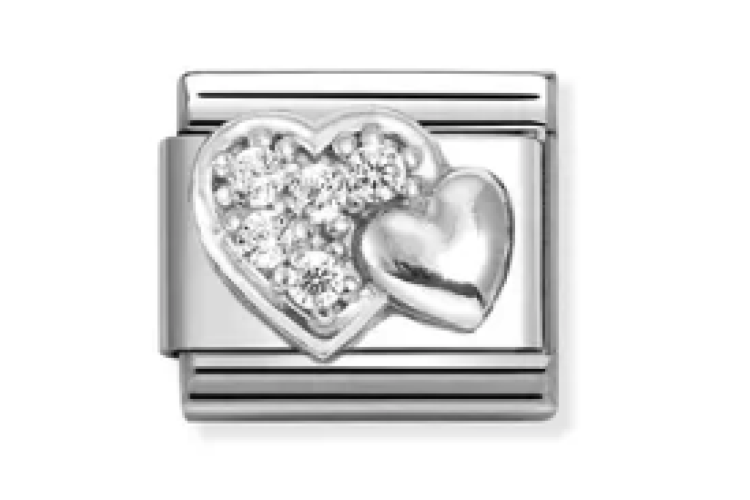 Silver Double Heart with Stones Link