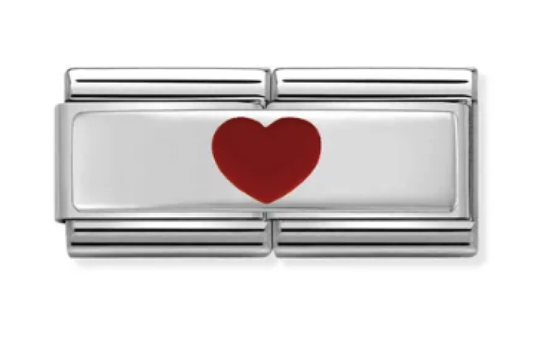 Silver Double Link with Small Red Heart Link