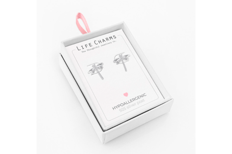Silver Dragonfly Stud Earrings