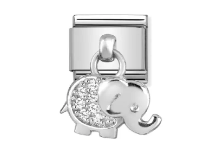 Silver Elephant with Stones Pendant Link