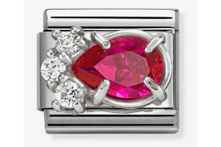 Silver Embellished 3D Fuchsia Crystal Teardrop Stone Link