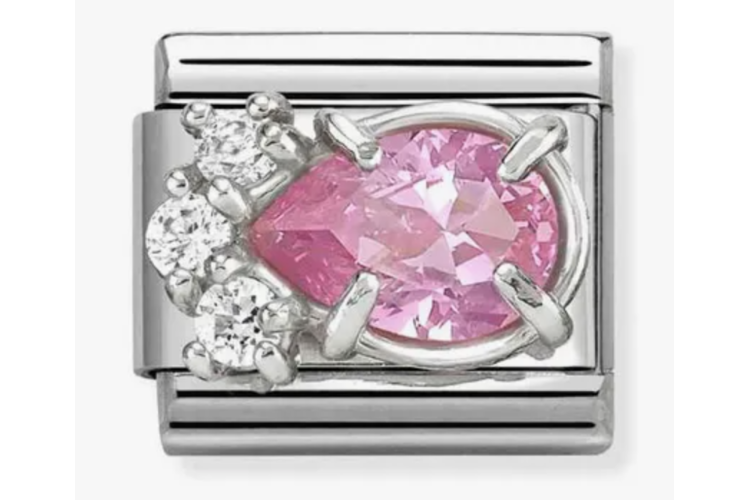 Silver Embellished 3D Pink Crystal Teardrop Stone Link
