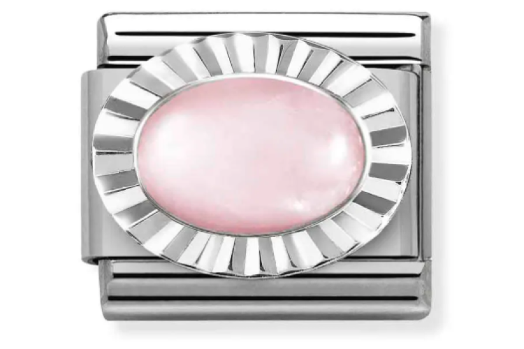 Silver Faceted Oval with Pink Quartz Stone Link