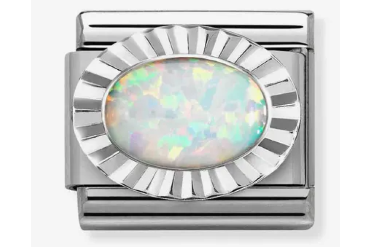 Silver Faceted Oval with White Opal Stone Link