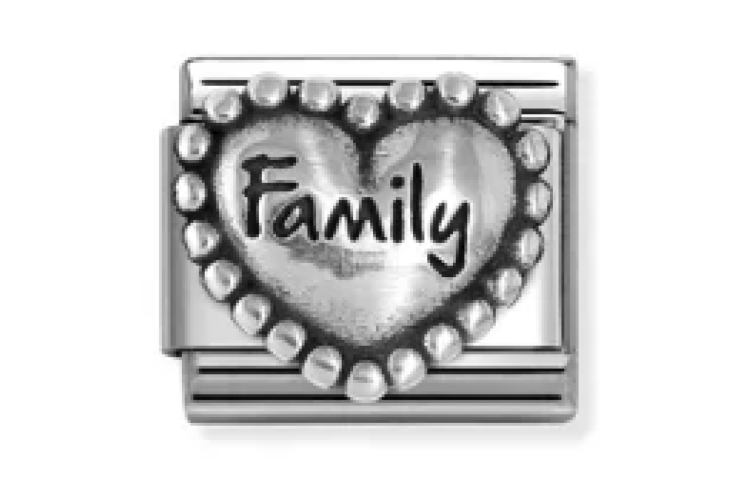 Silver Family Raised Heart with Border Link
