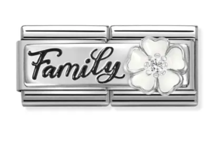 Silver Family with White Flower and Stone Double Link