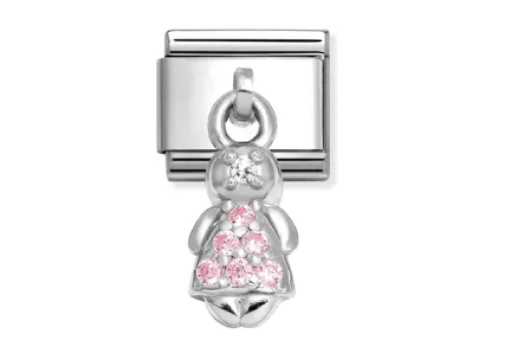 Silver Girl with Pink Stones Pendant Link