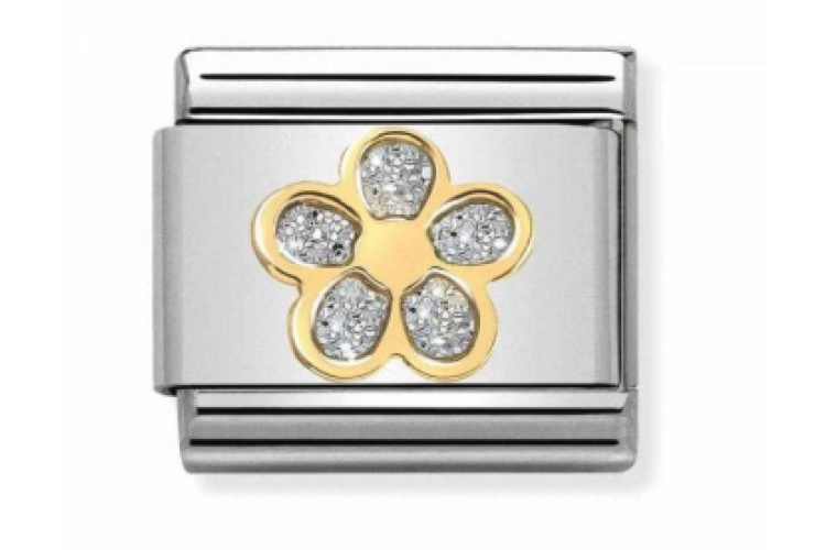 Silver Glitter Flower Link