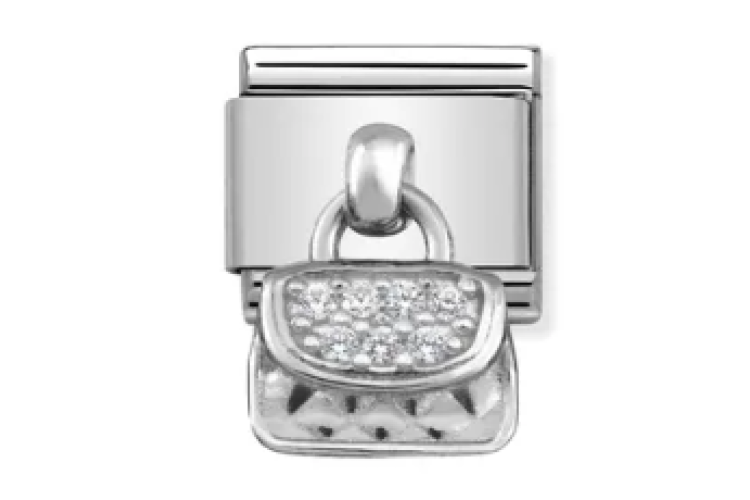 Silver Handbag with Stones Pendant Link