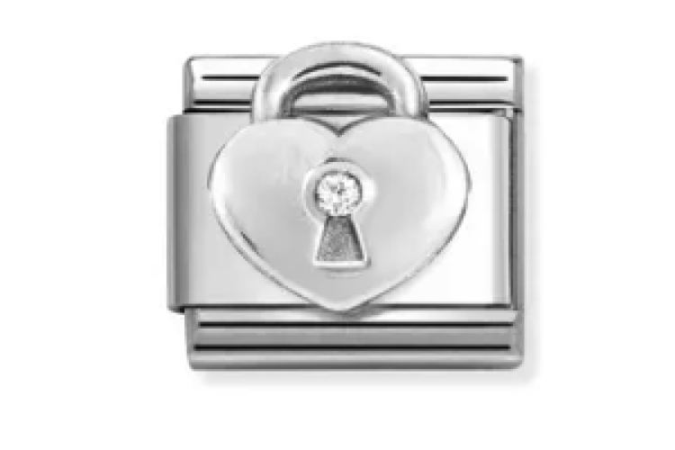 Silver Heart Padlock with Stone Link