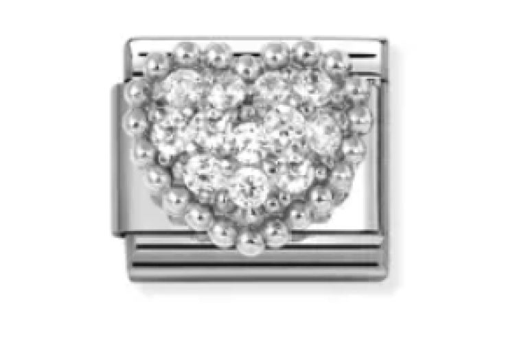 Silver Heart with All Over Stones and Border Link