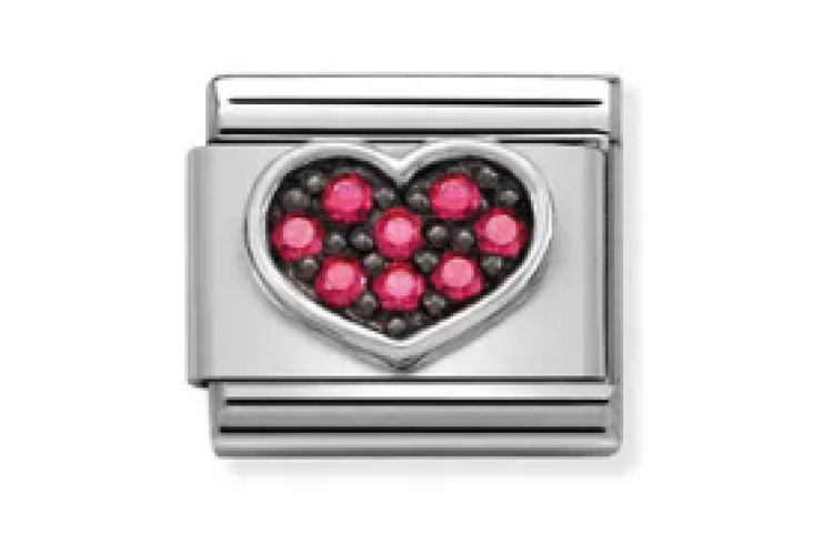 Silver Heart with Red Stones Link
